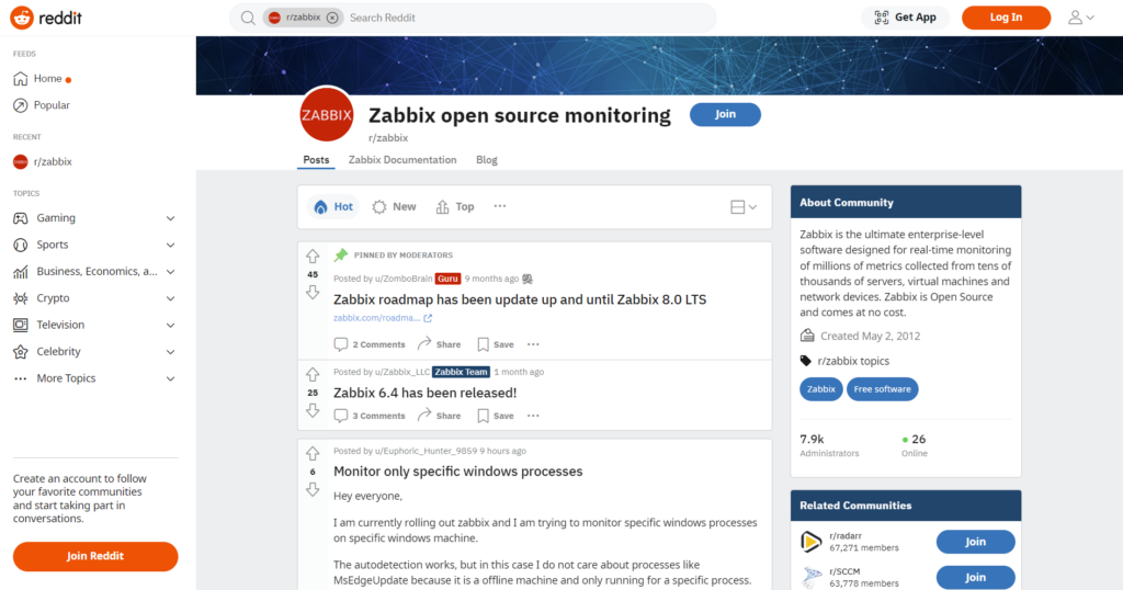 Reddit is a place you can engage with the Zabbix community