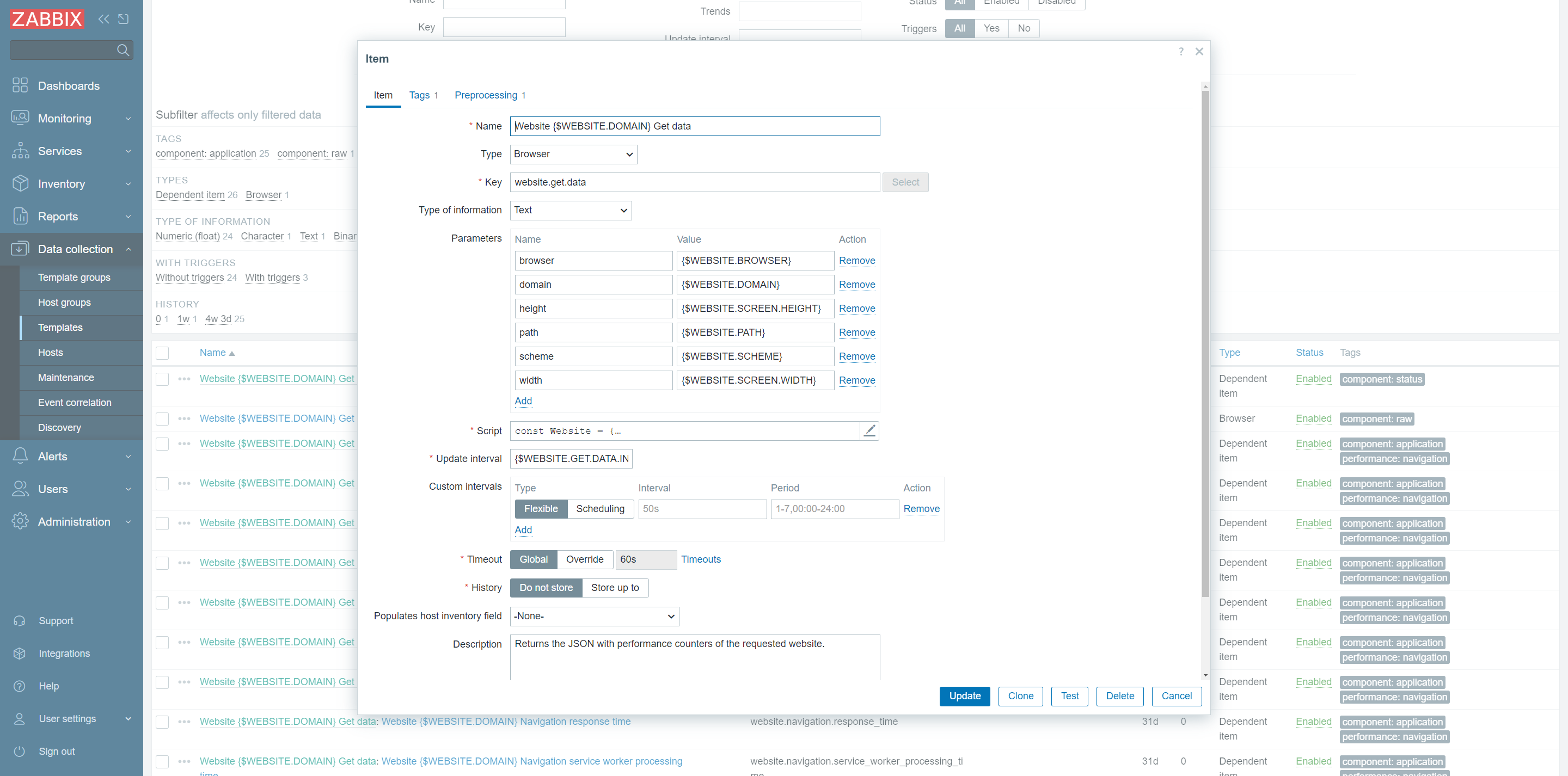 Screenshot of a Zabbix Brower Item