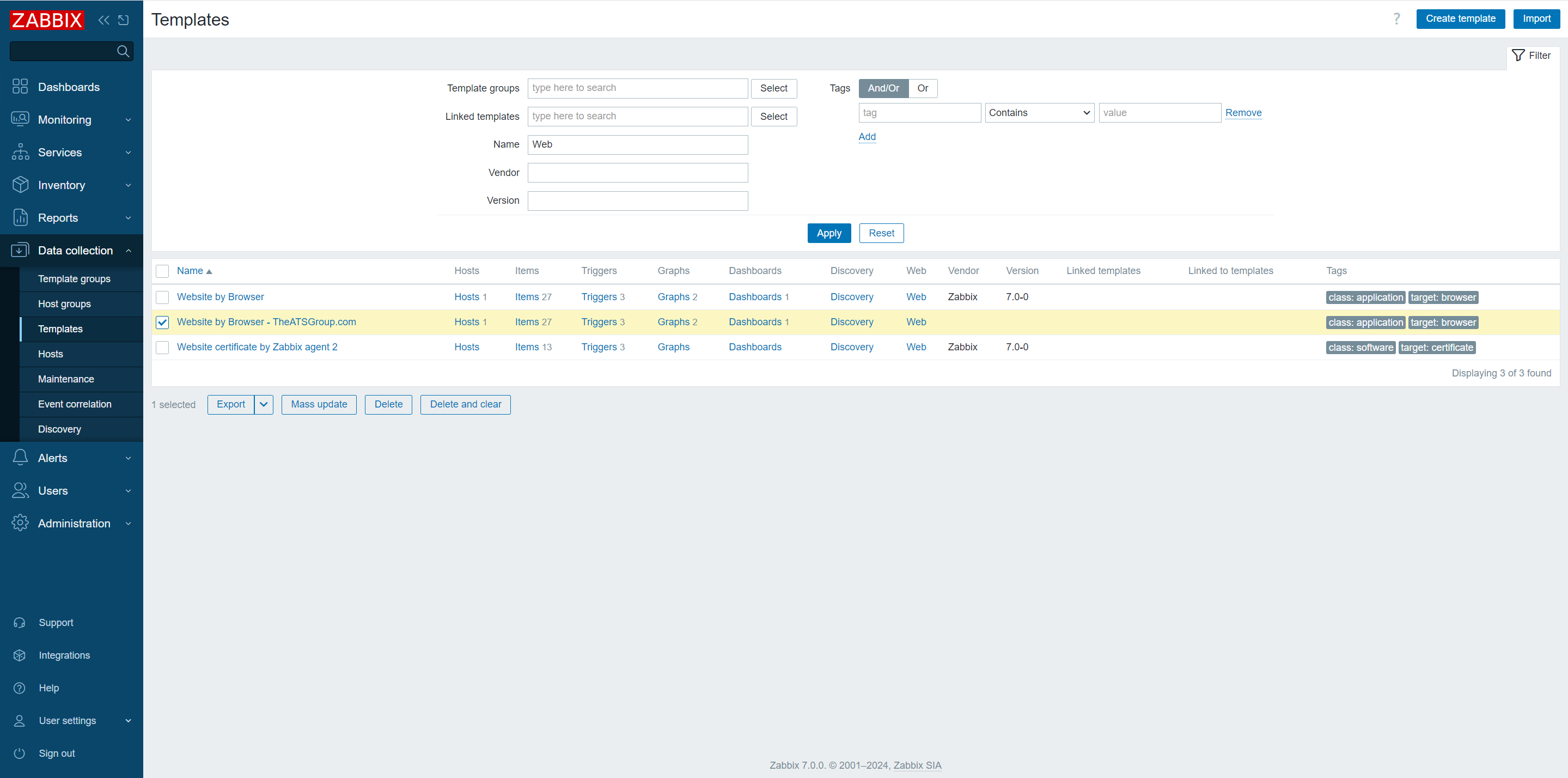 Screenshot of Zabbix Brower Templates